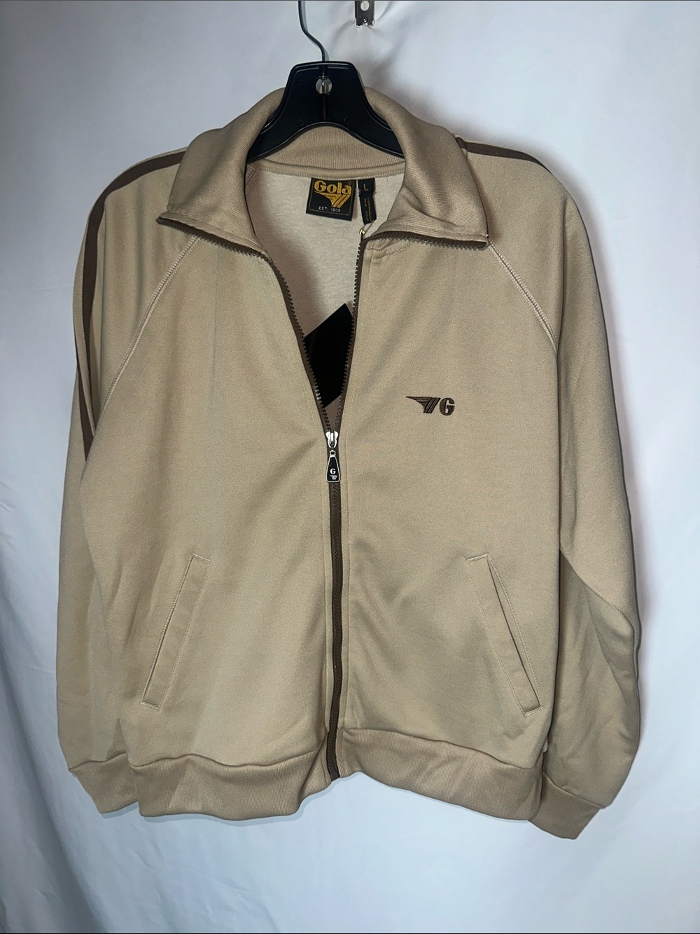 Gola Beige Lightweight Men's Track Jacket with Brown Trim